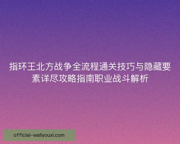 指环王北方战争全流程通关技巧与隐藏要素详尽攻略指南职业战斗解析